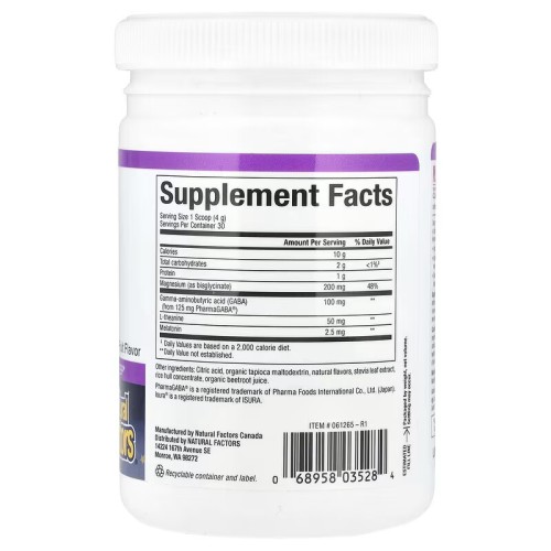 Natural Factors, Stress-Relax, ночной глицинат магния с мелатонином, габа и L-теанин, тропические фрукты, 120 г (30 порций)