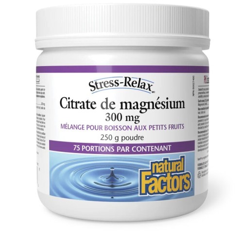 Natural Factors, Stress-Relax, цитрат магния в порошке, 300 мг, со вкусом ягод, 250 г (75 порций)
