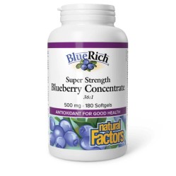 Natural Factors, BlueRich, супер эффективность, концентрат черники, 500 мг, 180 мягких желатиновых капсул