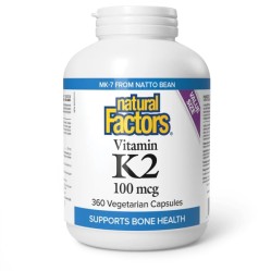 Natural Factors, витамин K2, 100 мкг, 360 вегетарианских капсул