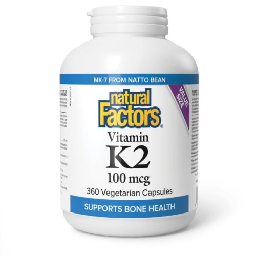 Natural Factors, витамин K2, 100 мкг, 360 вегетарианских капсул