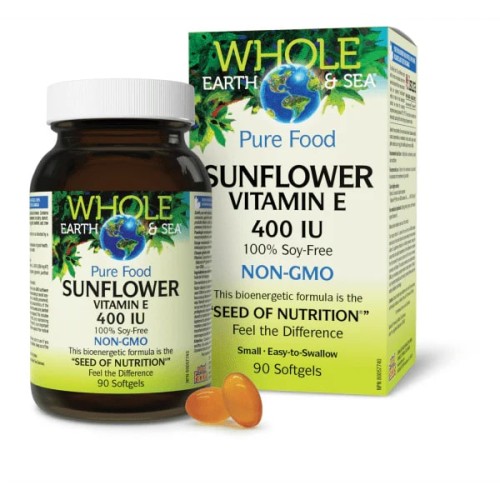 Natural Factors, Whole Earth & Sea, витамин Е из подсолнечника, 400 МЕ, 90 капсул