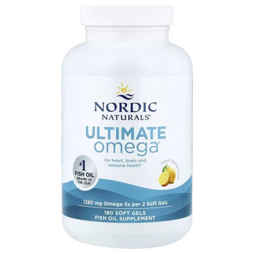 Nordic Naturals, Ultimate Omega, высокоэффективные омега-3 кислоты, со вкусом лимона, 1280 мг, 180 капсул (640 мг в 1 капсуле)