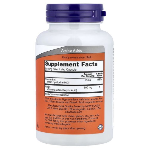 NOW Foods, ГАМК с витамином B6, 500 мг, 100 вегетарианских капсул