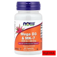 NOW Foods, Mega D3 и MK-7, 180 мкг, 60 капсул