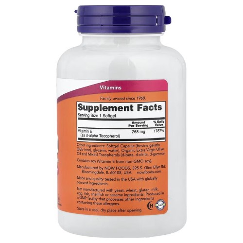 NOW Foods, E-400 со смешанными токоферолами, 268 мг (400 МЕ), 250 капсул