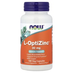 NOW Foods, L-OptiZinc, 30 мг, 100 вегетарианских капсул