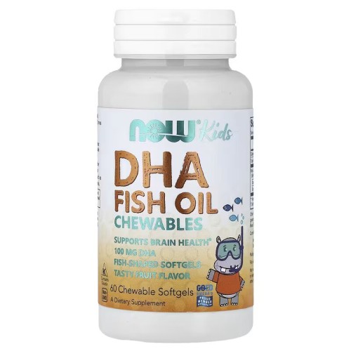 NOW Foods, ДГК с рыбьим жиром для детей, со вкусом фруктов, 60 жевательных таблеток (30 порций)