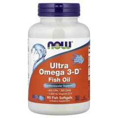 NOW Foods, Ультра омега-3, 600 ЭПК, 300 ДГК, 90 капсул из рыбьего желатина
