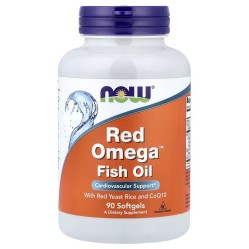 NOW Foods, рыбий жир Red Omega, с красным ферментированным рисом и коэнзимом Q10, 90 капсул (45 порций)
