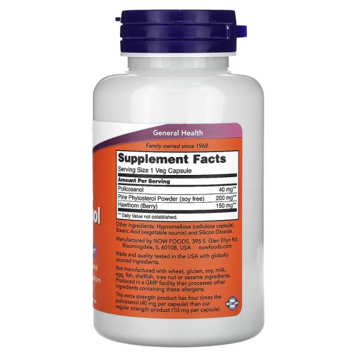 NOW Foods, поликозанол с повышенной силой действия, 40 мг, 90 вегетарианских капсул