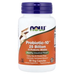 NOW Foods, Probiotic-10, пробиотики, 25 млрд, 50 вегетарианских капсул 