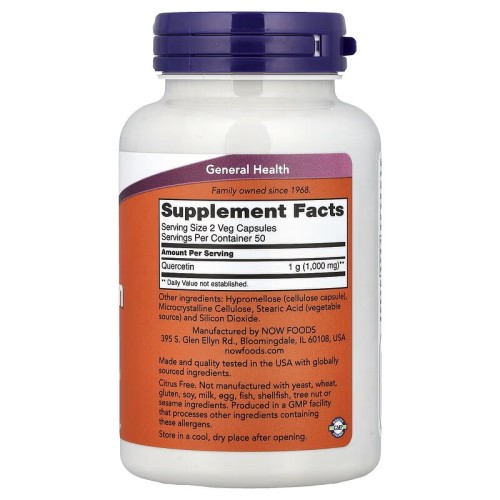 NOW Foods, Кверцетин, 500 мг, 100 растительных капсул (50 порций)