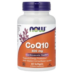 NOW Foods, коэнзим Q10 с витамином E и подсолнечным лецитином, 400 мг, 60 капсул