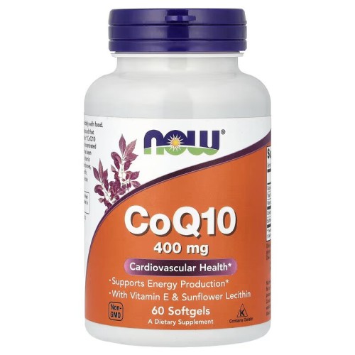 NOW Foods, коэнзим Q10 с витамином E и подсолнечным лецитином, 400 мг, 60 капсул