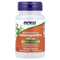 NOW Foods, Ашваганда, 450 мг, 30 растительных капсул
