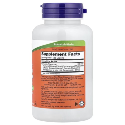 NOW Foods, фитосомы куркумина из куркумы с Meriva, 60 вегетарианских капсул