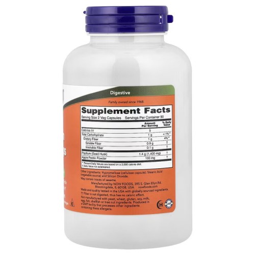 NOW Foods, оболочка семян подорожника в капсулах, 700 мг, 180 вегетарианских капсул (90 порций)