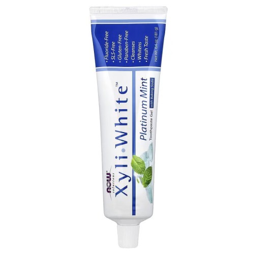 NOW Foods, Solutions, Xyli-White, гелевая зубная паста с пищевой содой, без фторида, платиновая мята, 181 г (6,4 унции)