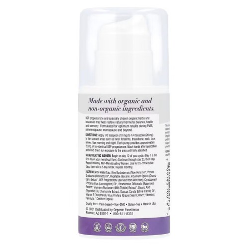 Organic Excellence, Feminine Balance Therapy, крем с биоидентичным прогестероном USP, 100 г