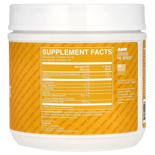 Raw Nutrition, Bum, предтренировочный комплекс, со вкусом персика и манго, 423 г (14,9 унции)