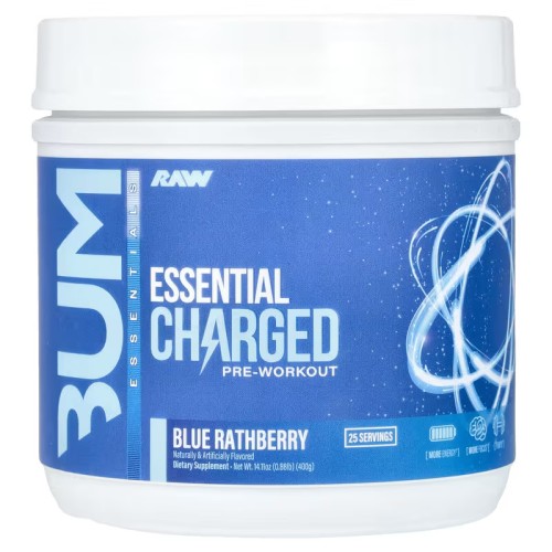 Raw Nutrition, Bum Essentials, Essential Charged,перед тренировкой, голубая малина, 400 г, 25 порций