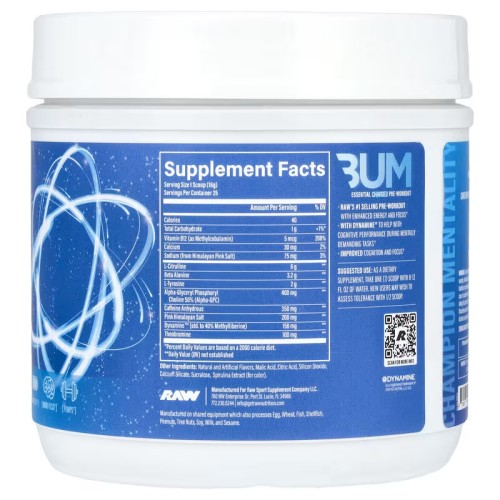 Raw Nutrition, Bum Essentials, Essential Charged,перед тренировкой, голубая малина, 400 г, 25 порций