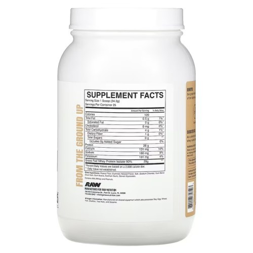 Raw Nutrition, сывороточный изолят сывороточного протеина от коров травяного откорма, с арахисовым маслом, 857,5 г (1,89 фунта)