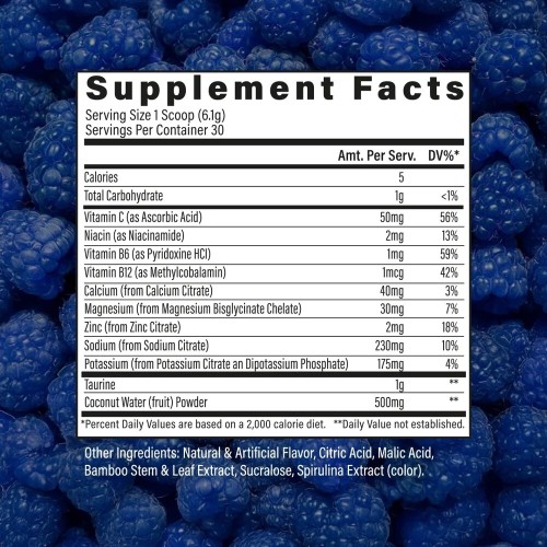 Raw Nutrition, Hydration, гидратация и электролиты, со вкусом голубой малины, 183 г (30 порций)