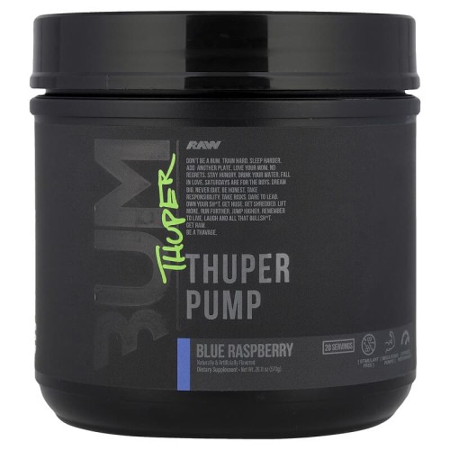 Raw Nutrition, Bum, Thuper Pump, голубая малина, 570 г, (20 порций)