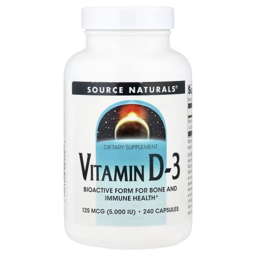 Source Naturals, витамин D3, 125 мкг (5000 МЕ), 240 капсул