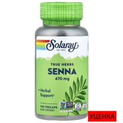 Solaray, True Herbs, сенна, 470 мг, 100 растительных капсул
