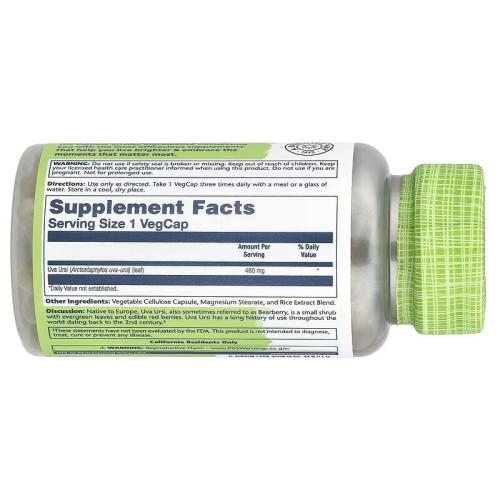 Solaray, толокнянка обыкновенная (Uva ursi), 460 мг, 100 вегетарианских капсул