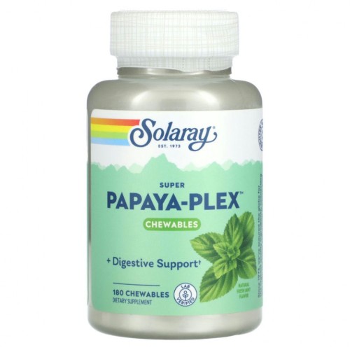 Solaray, Super Papaya-Plex, ферменты папайи, натуральная свежая мята, 180 жевательных таблеток