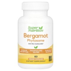 Super Nutrition, Bergamot Phytosome, фитосома бергамота с экстрактом бергамота, 500 мг, 60 растительных капсул