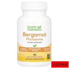 Super Nutrition, Bergamot Phytosome, фитосома бергамота с экстрактом бергамота, 500 мг, 60 растительных капсул