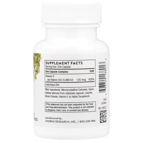 Thorne, Витамин D-5000, 60 капсул (125 мкг в 1 капсуле)