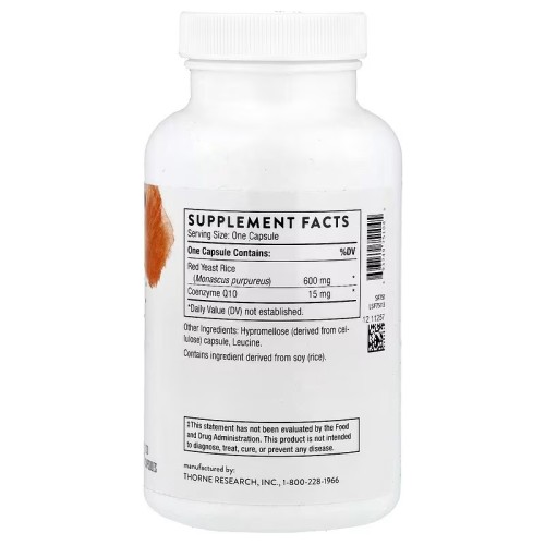 Thorne, красный дрожжевой рис с коэнзимом Q10, 120 капсул