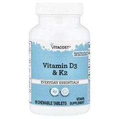 Vitacost, Everyday Essentials, витамины D3 и K2, натуральная вишня, 60 жевательных таблеток