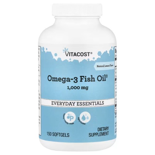 Vitacost, Everyday Essentials, рыбий жир с омега-3, натуральный лимонный вкус, 1000 мг, 150 мягких капсул