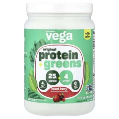 Vega, оригинальный растительный протеин и зелень, со вкусом ягодного ассорти, 510 г, 11 порций