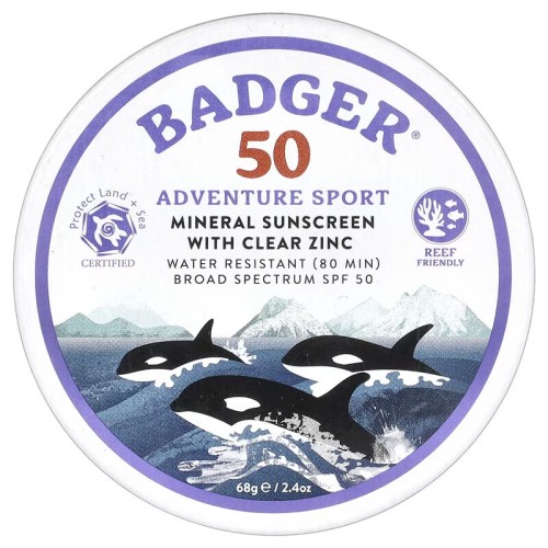 Badger Company, Adventure Sport, минеральное солнцезащитное средство с прозрачным цинком, SPF 50, без запаха, 68 г