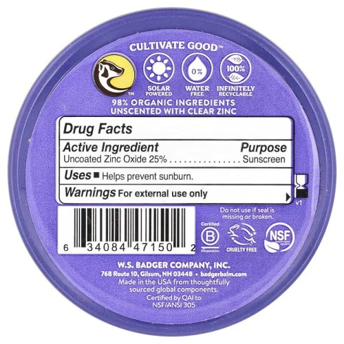 Badger Company, Adventure Sport, минеральное солнцезащитное средство с прозрачным цинком, SPF 50, без запаха, 68 г