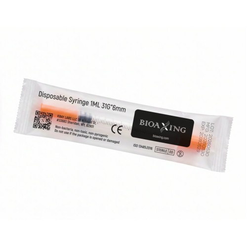 Bioaxing, Одноразовый шприц 1 мл, с тонкой иглой 31G, длиной 6 мм, 10 шт