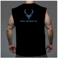 BUCKED UP, Майка оверсайз унисекс, черная с синим логотипом, размер XXL