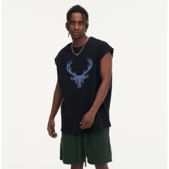 BUCKED UP, Майка оверсайз унисекс, черная с синим логотипом, размер XXL