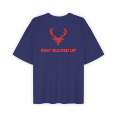 BUCKED UP, Футболка оверсайз, синяя с красным логотипом, размер L